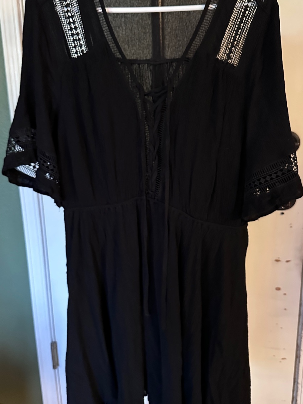City Chic Black Lace-Up V-Neck dress